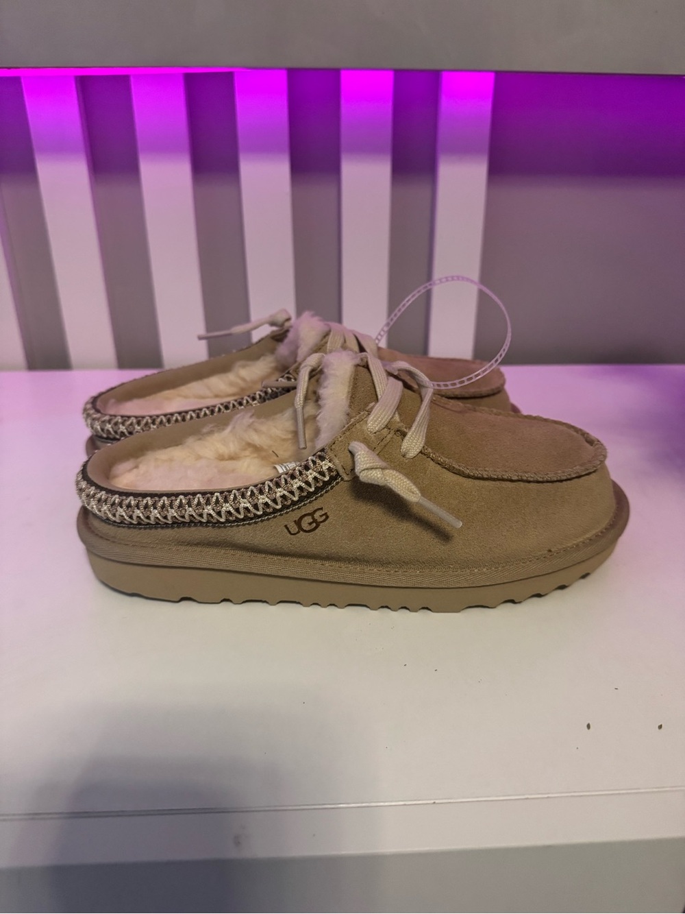 UGG Kids Tasman-Style Shearling Lined Slippers in Tan